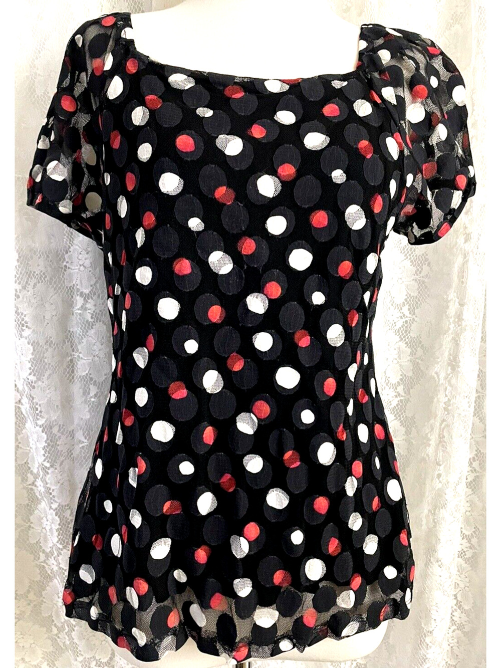 Style co Petite Women's Red & Black Polka dot Tops XL